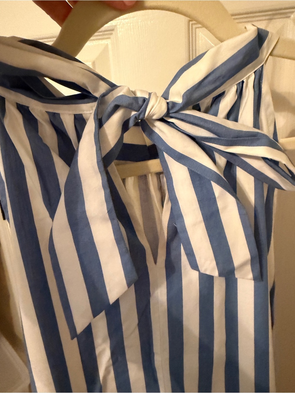 J.Crew Factory Blue White Stripe Halter Shift Dress Bow Neck Size 10 - Picture 5 of 6